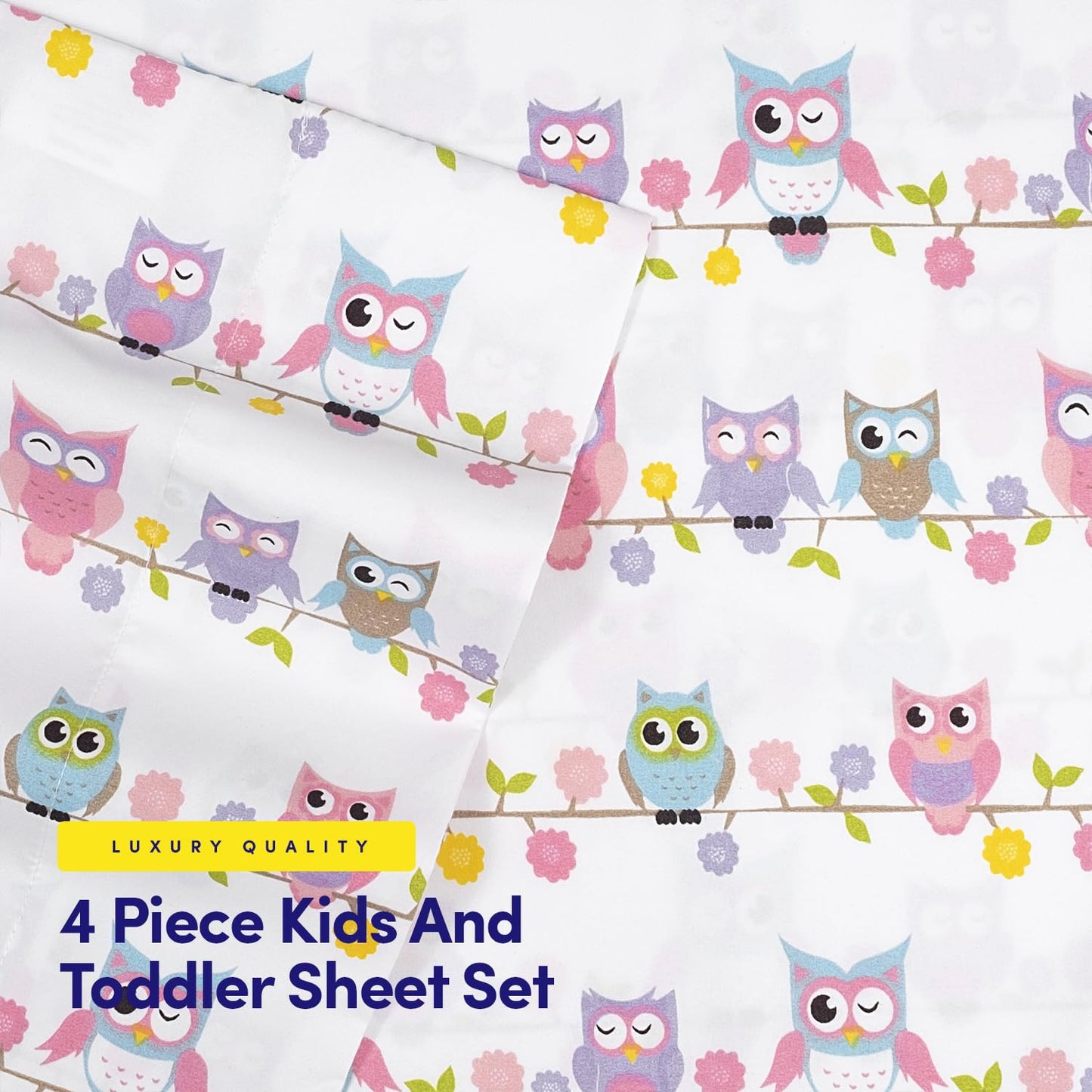 1500 Supreme Kids Bed Sheet Collection - Fun Colorful and Comfortable Boys and Girls Toddler Sheet Sets - Deep Pocket Wrinkle Free Soft and Cozy Bedding - Twin XL, Owls