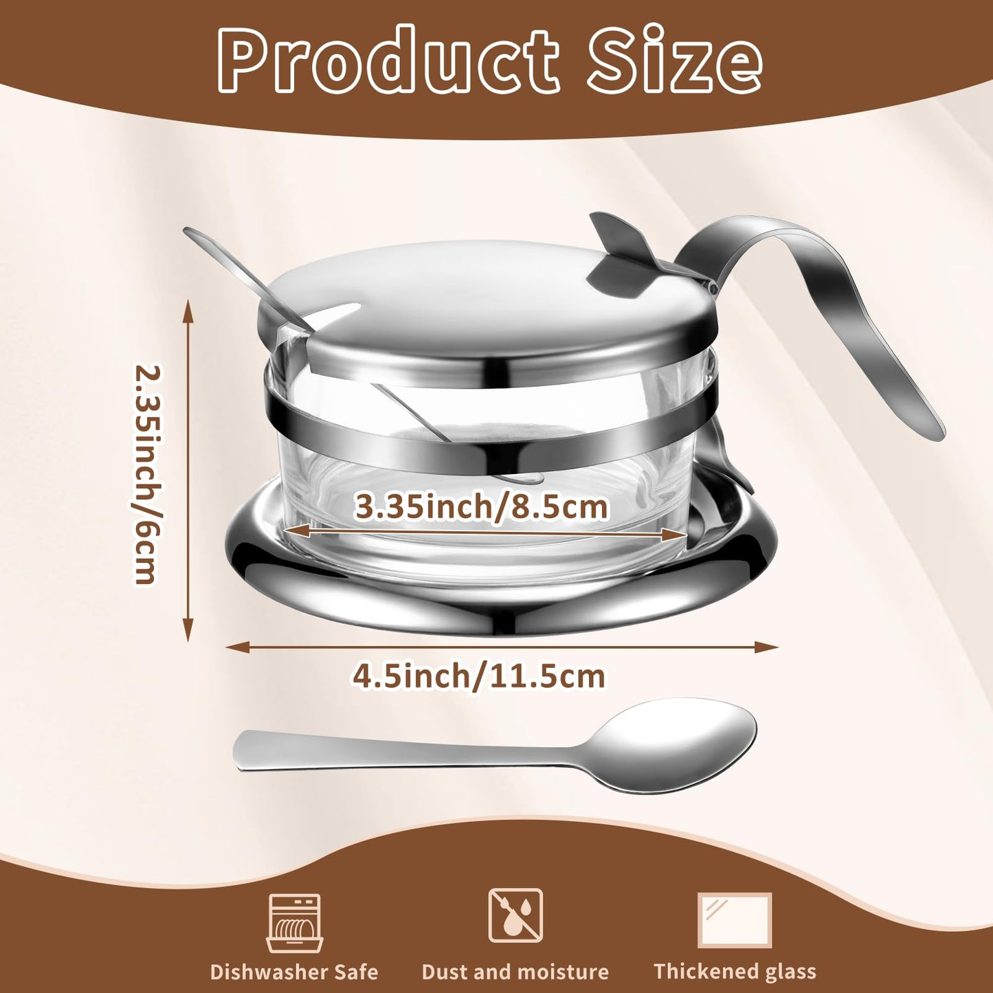 Honeydak 2 Set Stainless Steel Salt Cellar with Spoon 6.76 oz Salt Container with Spoon for Countertop, Seasoning Storage for Kosher, Sea, Candy, Pepper, Heavyweight Seasoning Jar