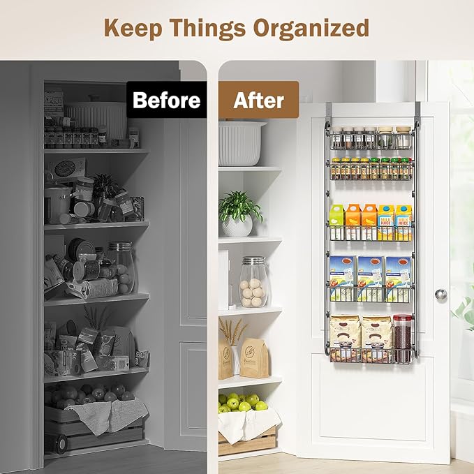 Delamu Over The Door Pantry Organizer, 5-Tier Pantry Door Organizers and Storage