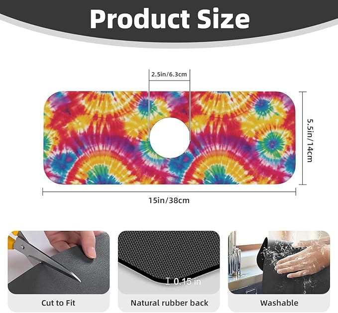 Abstract Colorful Tie Dye Kitchen Sink Splash Guard Faucet Mat Super Absorbent