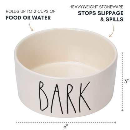 RAE Dunn Cute Ceramic Dog Bowl, Pet Dish for Dogs and Cats, Heavy Pet Bowl, Bark (6 Inches)