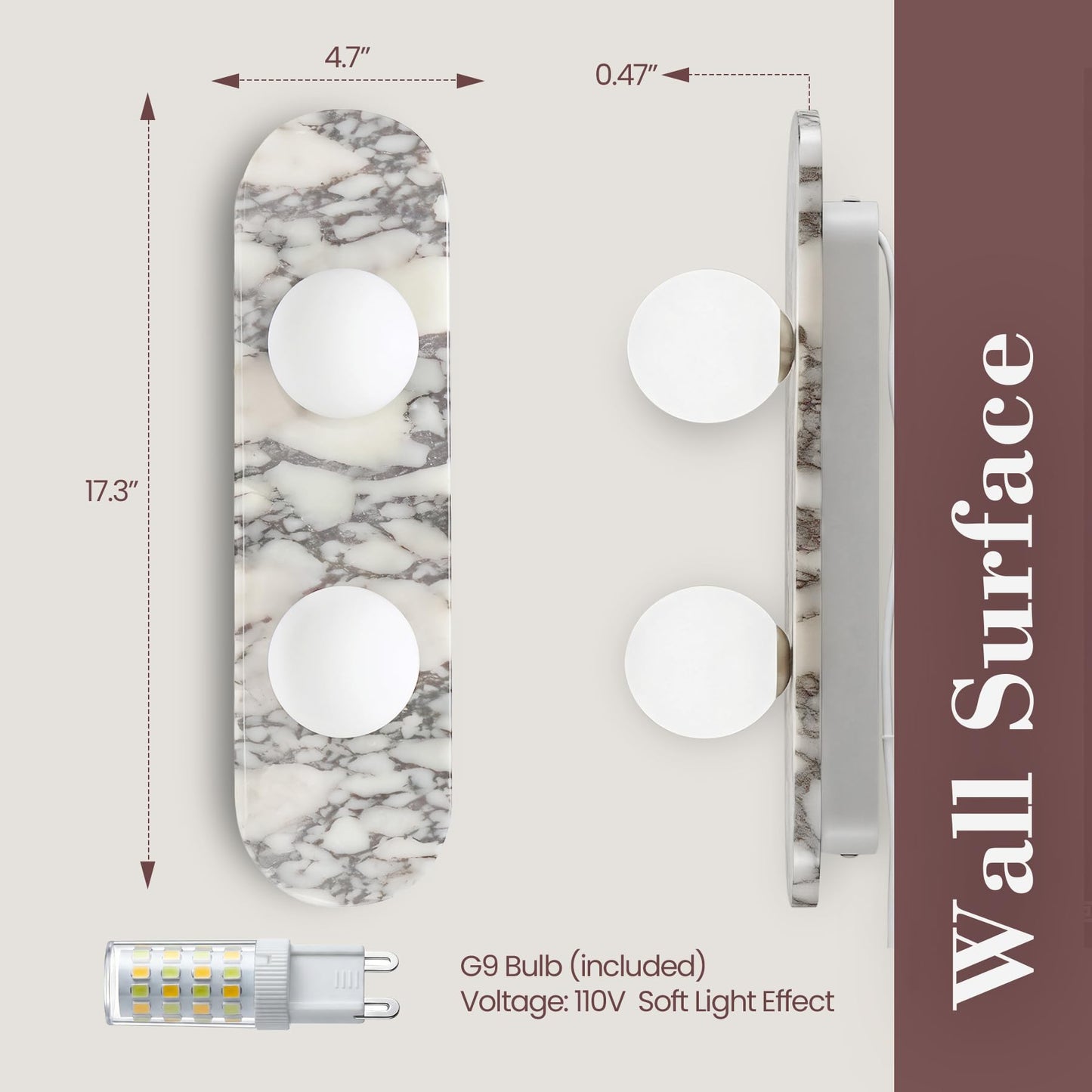 SAMAH Natural Marble Wall Sconce, Alabaster Hardwired Wall Light, Elegant Nordic-Style Wall Mount Fixture for Bedroom, Bathroom Vanity, Living Room, Hallway, Staircase, Perfect Housewarming Gifts