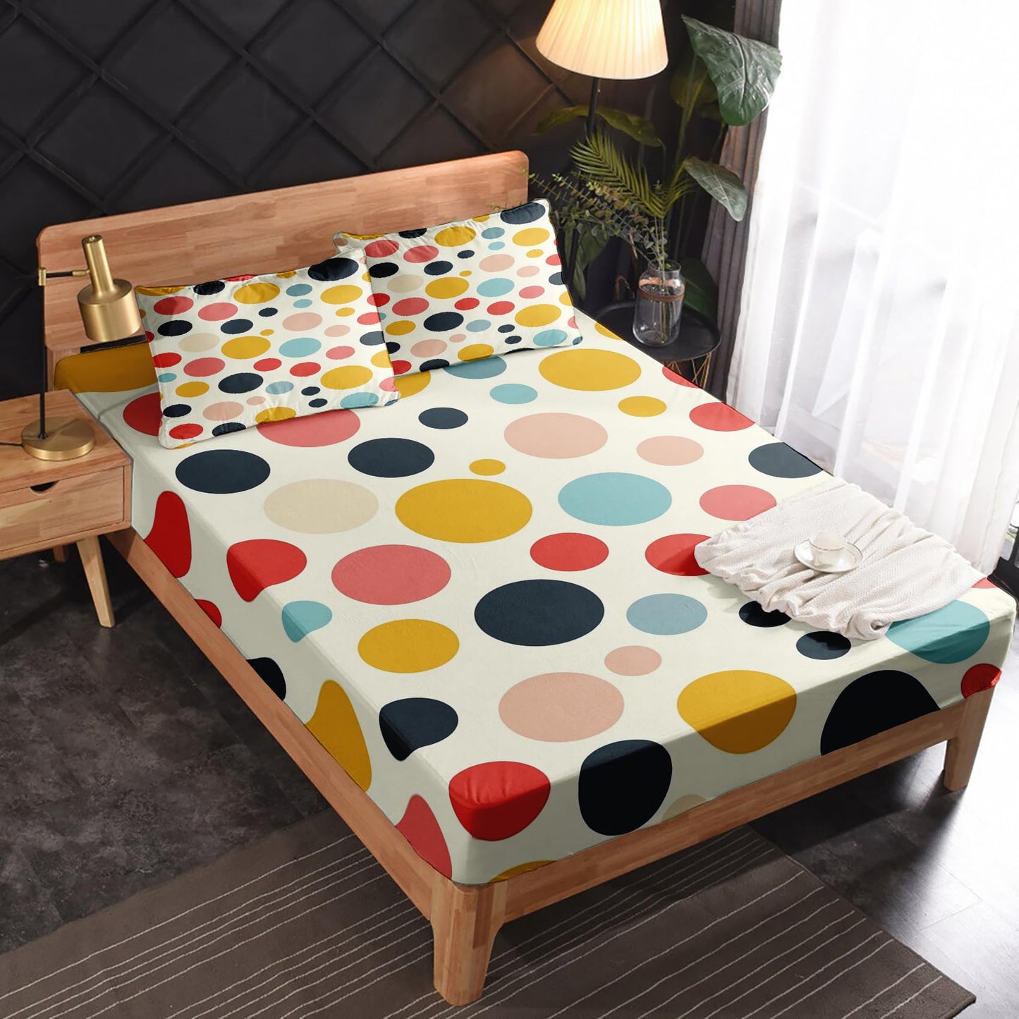 zcsm Polka Dot Sheets Queen Size - Colorful Polka Dots Bed Sheets, Soft Microfiber & Deep Pocket & Wrinkle Free Patterned Bedding Sheets & Pillowcases, 1 Fitted Sheet, 1 Flat Sheet, 2 Pillow Cases