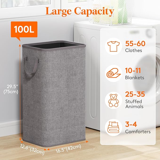 Lifewit 100L Large Tall Laundry Hamper, Collapsible Laundry Basket