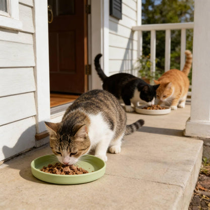 2 Pack 7 Inch Shallow Pet Bowls - Silicone Cat & Dog Food Dishes for Whisker Fatigue Relief - Non-Slip Flat Feeding Bowls for Dry/Wet Food & Water (Green & Gray)