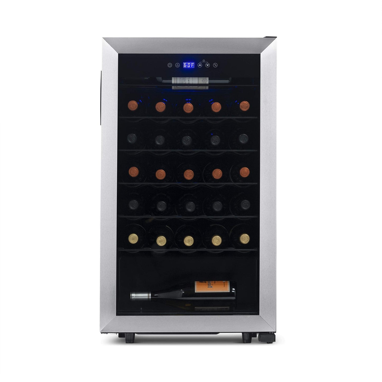 NewAir 33 Bottle Wine Fridge, Freestanding or Built-In Refrigerator, Stainless Steel Cooler, UV Protected Glass Door with Recessed Handle, Digital Thermostat