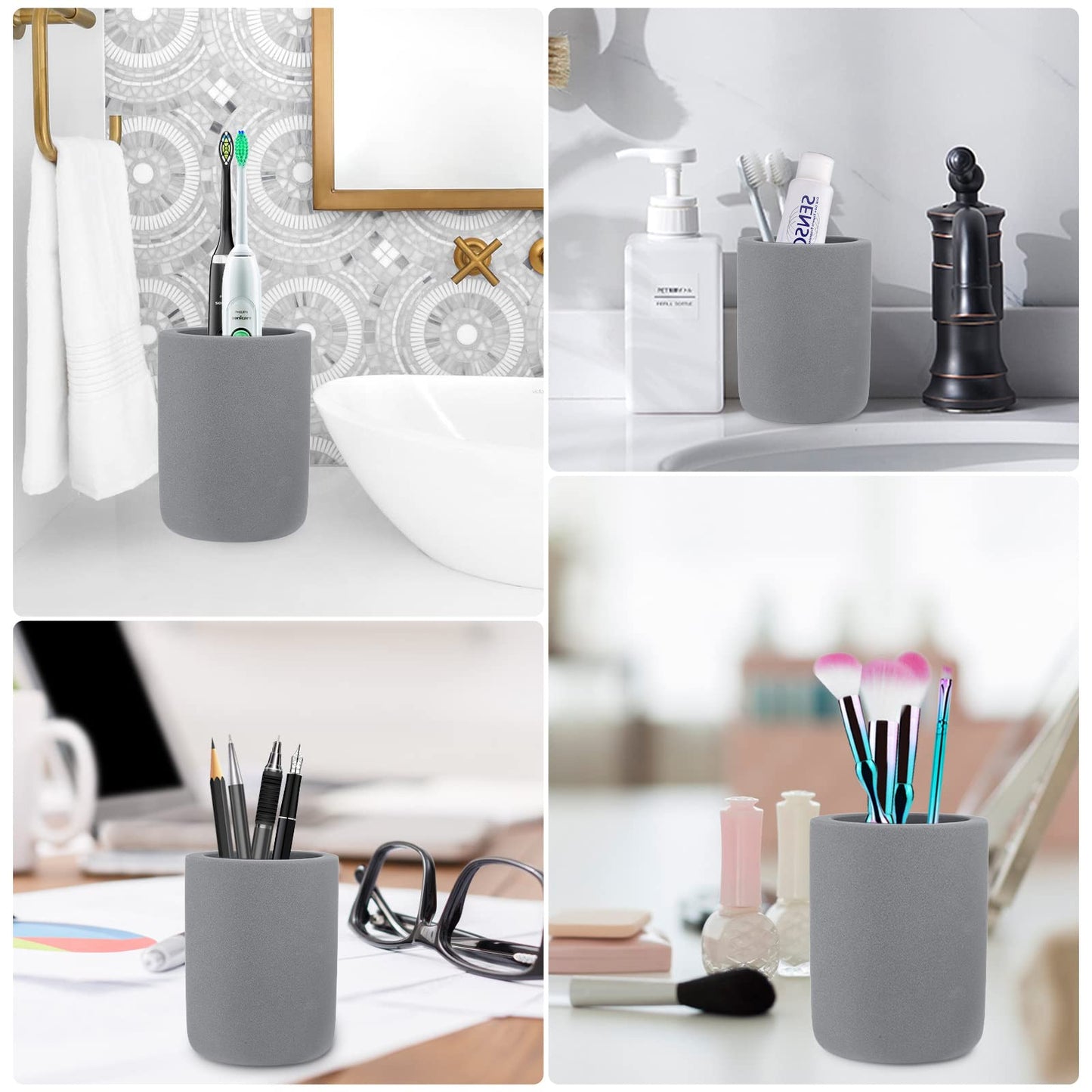 Diatomite Toothbrush Holder, BOJDOPIE Water Absorption Quick Drying Bathroom Countertop Organizer, Stand Cup for Toothpaste Makeup Brushes Razors (Grey)