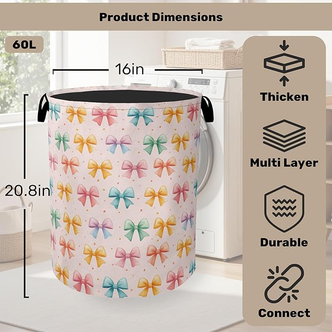 Colorful Bow Foldable Laundry Hamper