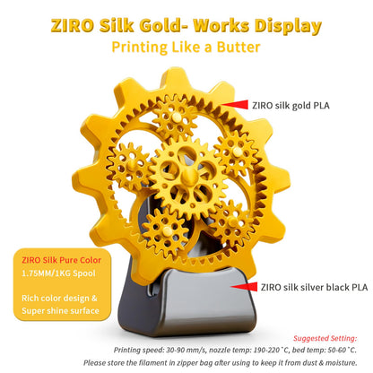 ZIRO PLA Silk Filament 1.75mm, 3D Printer Filament PLA Silky Series 1.75mm 1KG(2.2lbs), Dimensional Accuracy +/- 0.03mm, Gold