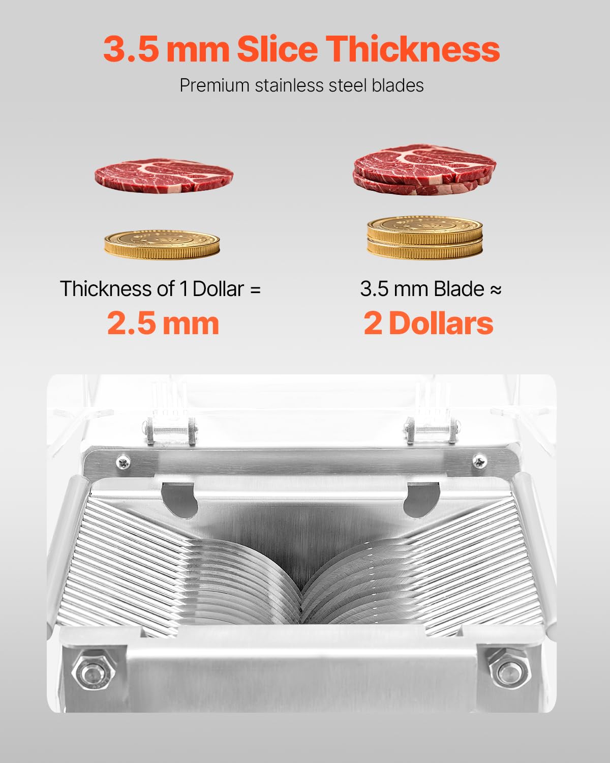 VEVOR Meat Cutter Machine, 550W Meat Slicer, 350 lb/h Commercial Meat Cutting Machine, Stainless Steel, 3.5 mm Thickness, Electric Food Cutting Slicer for Home Kitchen, Restaurant, Supermarket