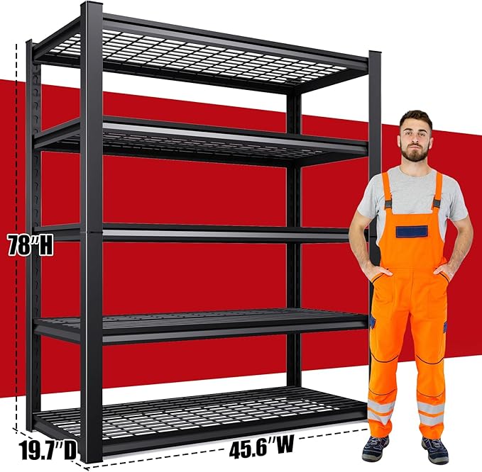 Set 2 Garage Shelving-3000 lbs 5 Tier Storage Shelves,Adjustable Heavy Duty Metal Shelving Unit and Storage Large Wire Rack,Utility Steel Shelf for Warehouse Industrial Pantry Basement -78"x46"x20"