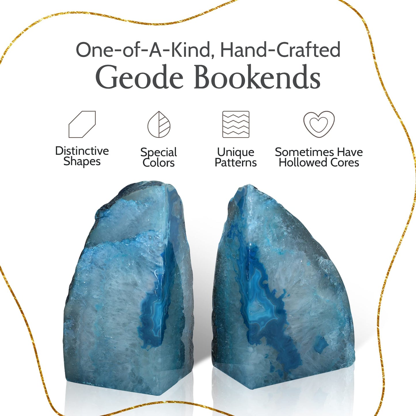 Nature's Decorations Teal Agate Stone Bookends - A-Quality Small Heavy Duty Geode, Turquoise & Aqua Room Decor Accents, Unique Crystal Gift, 1 Pair (2-3 lbs)