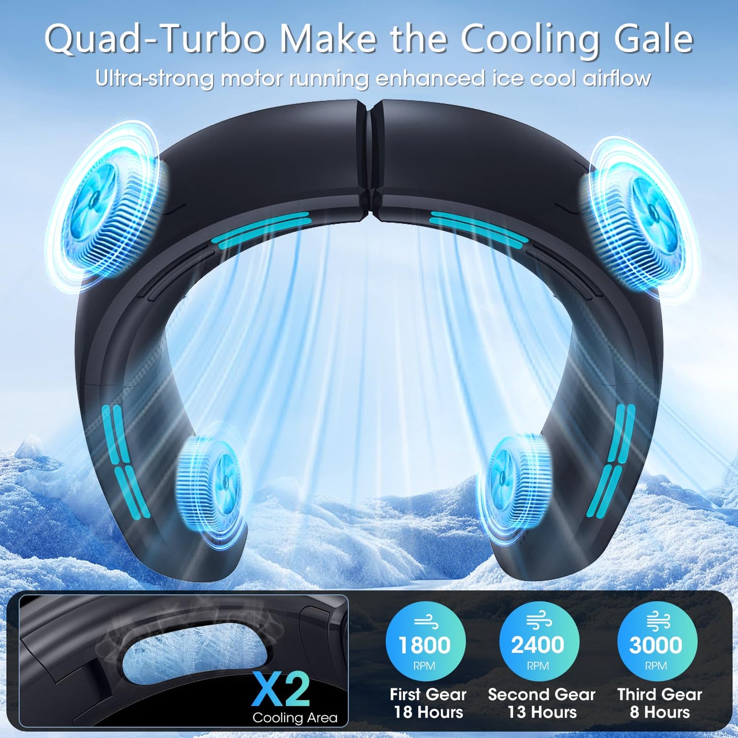 Kukiwhy Upgraded Neck Fan, 4 Pcs Turbo 6000mAh Portable Neck Fan, 360° Adjustable Handheld Fan, Bladeless USB Personal Fans for Outdoor and Indoor