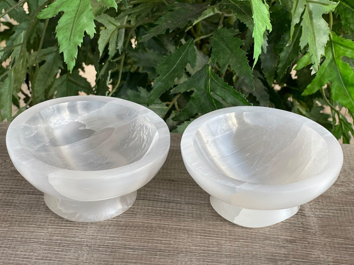 GAF TREASURES Gemstone Carved - 4" Diameter Selenite Crystal Polished Charging Bowl With Pedestal, Selenite Bowl On Stand