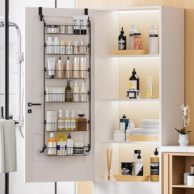 Delamu Over the Door Pantry Organizer, 6-Tier Metal Pantry Door Organization