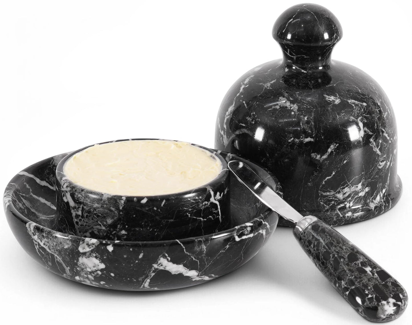 Radicaln Marble Butter Dish With Lid For Countertop 6" Inches Black Zebra Handmade Butter Spreader For Kitchen Accessories, Ideal Butter Crock for Butter & French Butter Holder