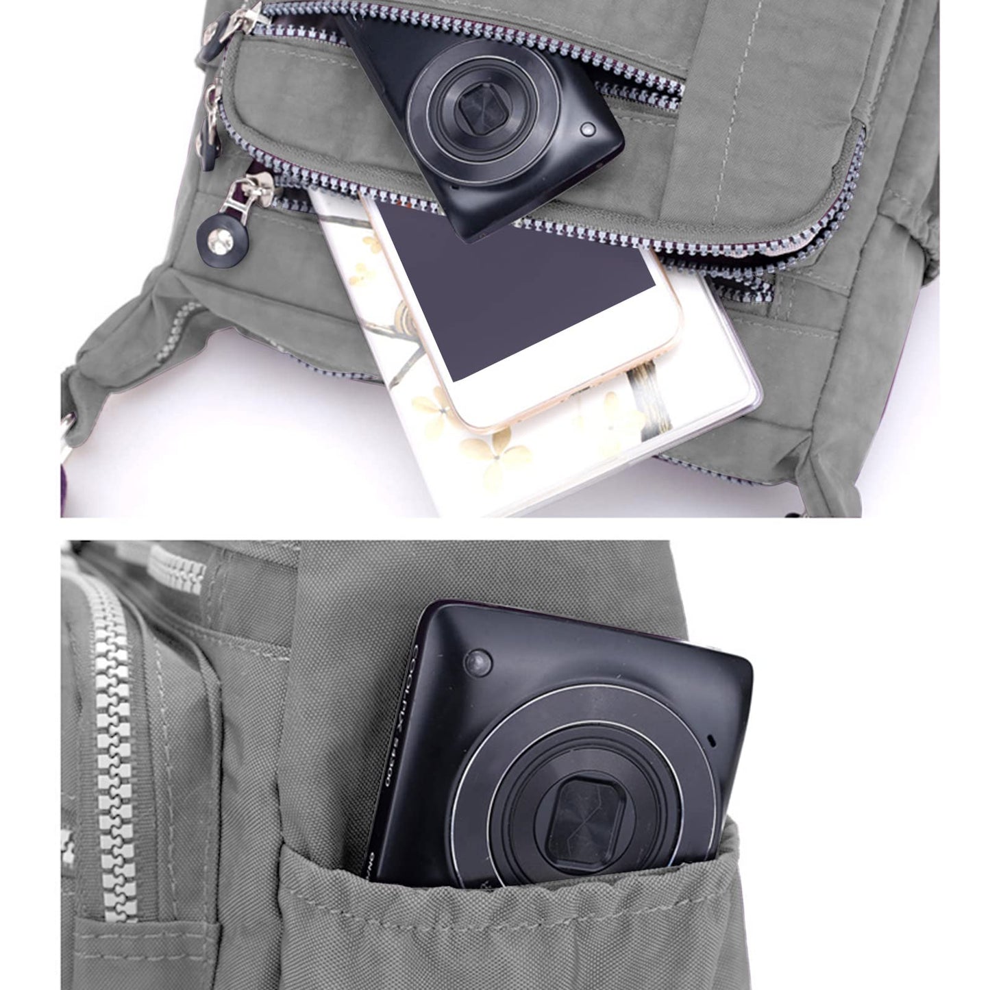 Womens Multi Pocket Casual Canvas Crossbody Bag Travel Purse Messenger Handbag for Shopping Hiking Daily Use (Gray)