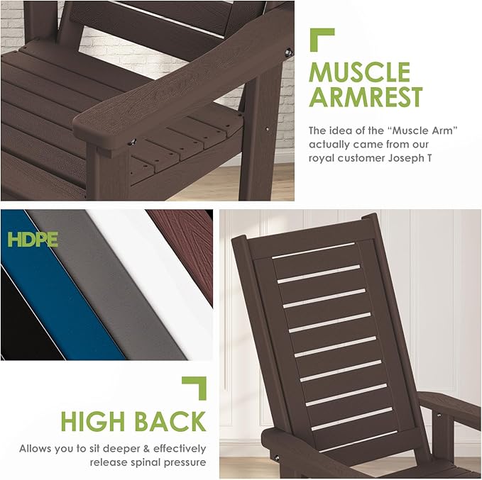 GREENVINES Outdoor Rocking Chair Set | 3-Piece | Dark Brown Wood Grain | 2 Rocking Chairs with 1 Side Table | Porch Rocker | HDPE Plastic | Patio Furniture Sets