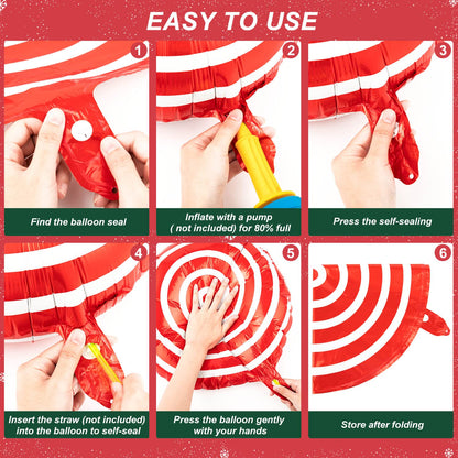 32Pcs Christmas Balloons, Christmas Candy Cane Foil Balloons with Ribbons, Red Green Mylar Balloon for Party Decorations
