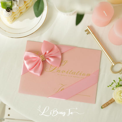 LiBongTa Pink Satin Bows 12 PCS Premade Self Adhesive 3.5" Gift Bows with Rhinestone for Wedding Party Event Decor Gift Wrapping Craft Baby Shower Wedding Treat Bags Presents Making Greeting