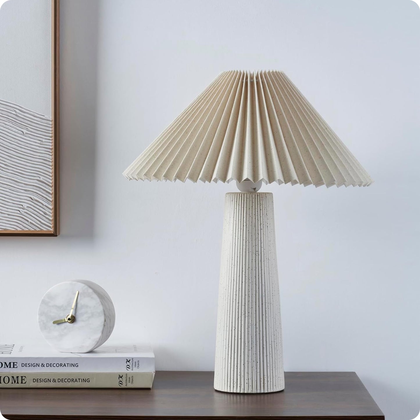 VCNY Home 18" Ivory Ceramic Table Lamp | Pleated Fabric Shade & Cylinder Base | Modern Accent Lamp for Living Room, Bedroom, or Entryway | Elegant Neutral Design | Requires 1 x 60W Max Light Bulb