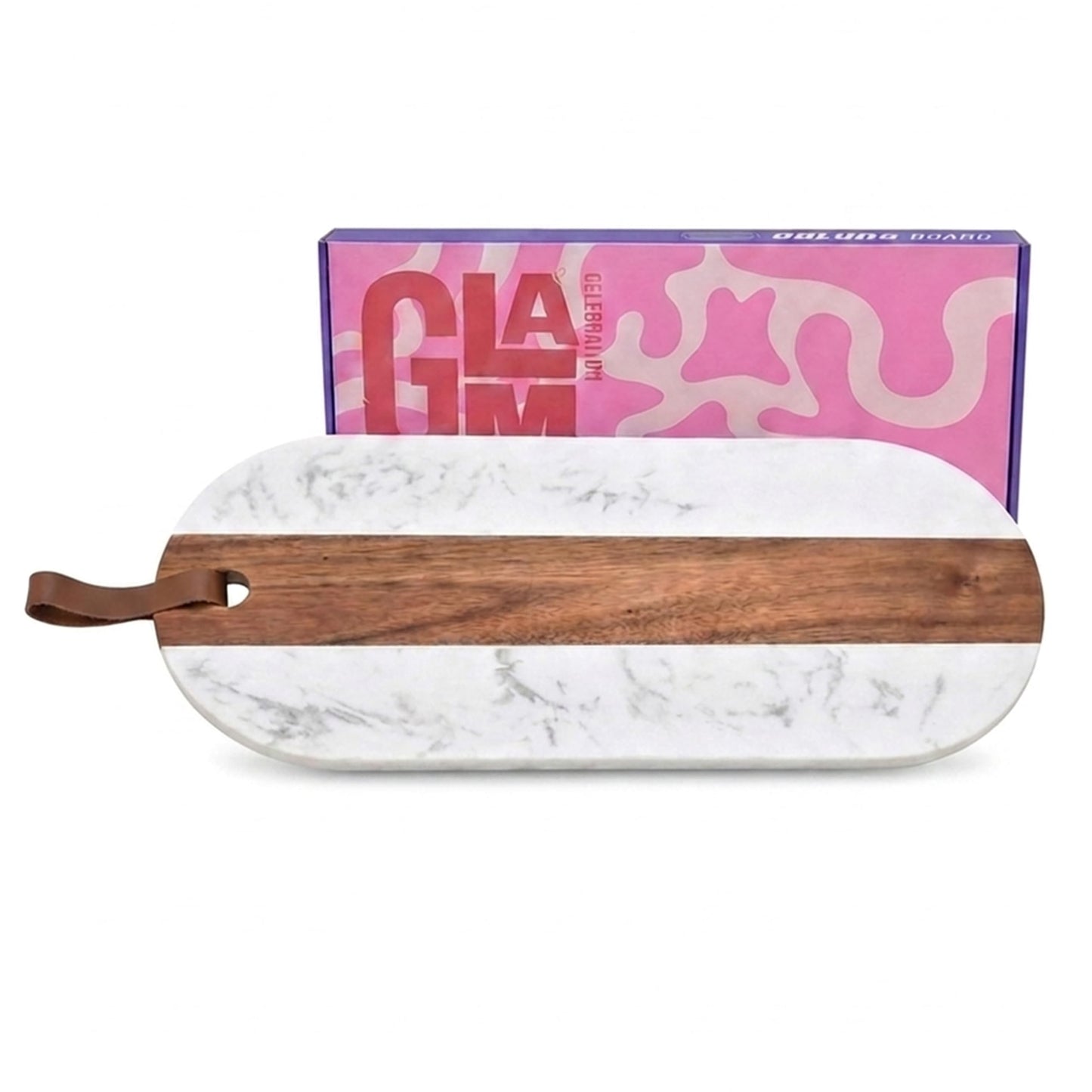 Marble & Acacia Wood Charcuterie Board, Cheese Board, Serving Platter & Appetizer Tray with Leather Strap, Marble Cheese Board for Entertaining, Housewarming Gift, Wedding Gift for Couples
