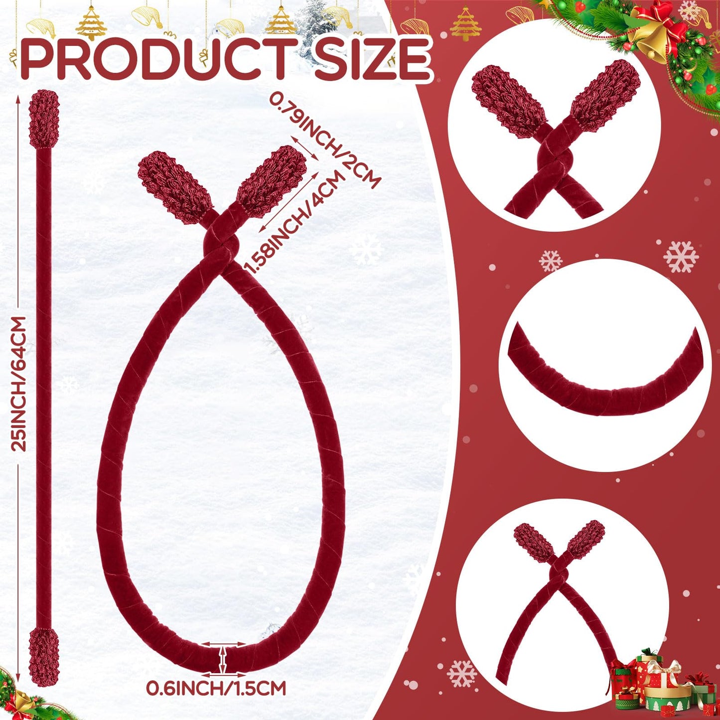 Zhengmy 16 Pcs 25 Inches Christmas Velvet Garland Ties Christmas Decorative Twist Ties for Banister Reusable and Flexible Twist for Xmas Home Decorations Holiday Craft Wrapping(Burgundy)