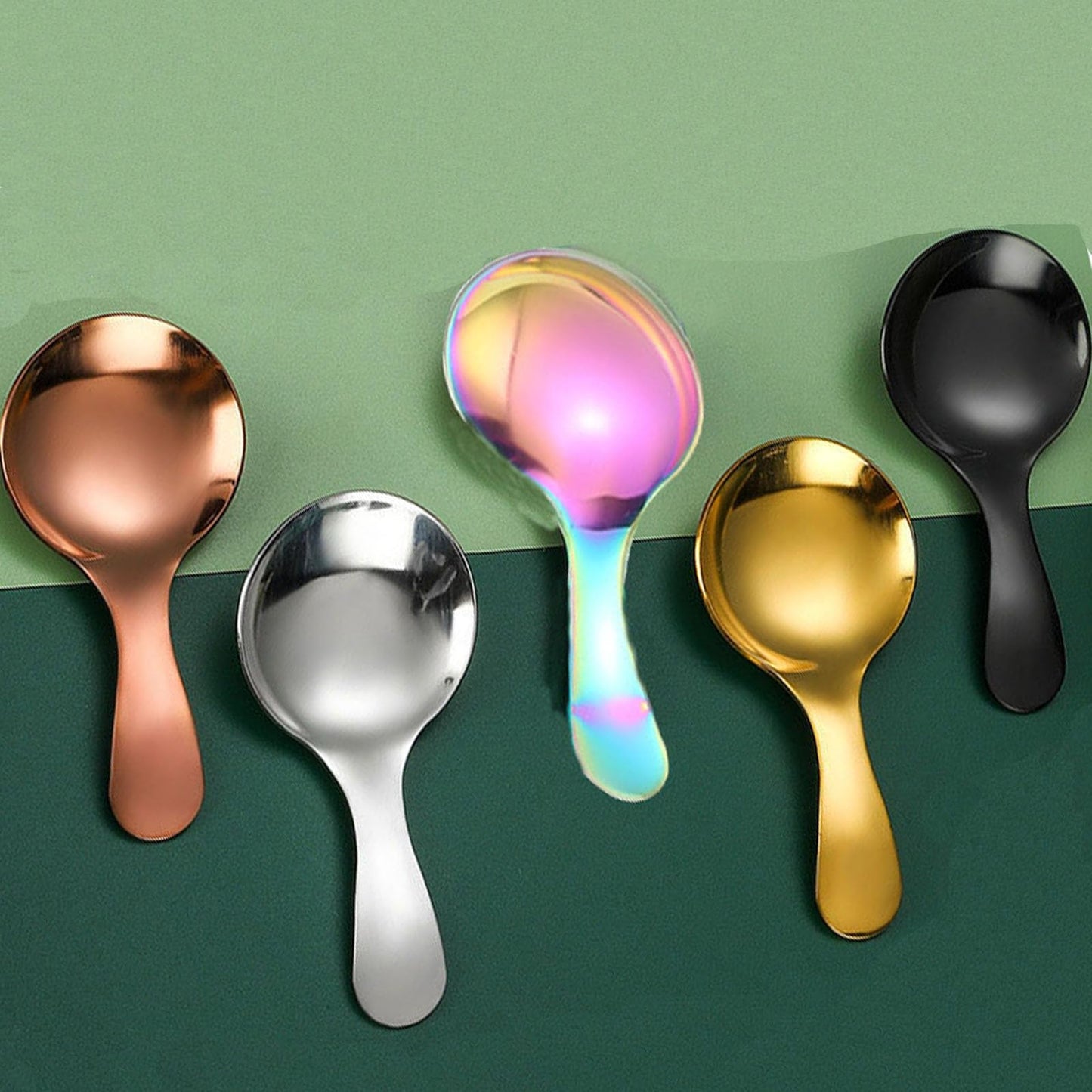 5 Pcs Stainless Steel Short Handle Thickened Small Round Spoons For Honey Candy Coffee Tea Salt Jam and Mustard - Ice Cream Dessert Spoon (A Multicolour)