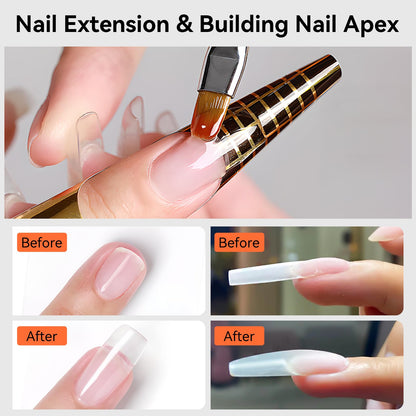 Makartt Clear Gel Builder Kit: Self-Levelling, Long Lasting Extension Hard Gels for Strengthener, Broken Nails Repair Gel Kit with Paper Forms, Dual forms, Nail File and Dual-End Brush 1.06 oz
