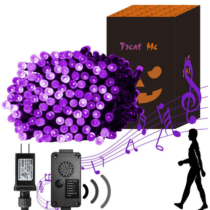 PEIDUO Halloween Decorations Outdoor, 82 FT 200 LED Purple String Lights, Motion Sensor Controller Sync with Spooky Music, Twinkle Fairy Lights for Outside Indoor Party Bedroom Halloween Decor