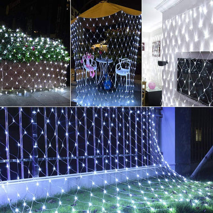 Joomer Christmas Net Lights - 12FT x 5FT 360 LED Plug-in Mesh Lights, Waterproof with 8 Modes, Timer, Connectable for Bushes, Trees, Garden, Outdoor Christmas Decor (Clear Wire, White)