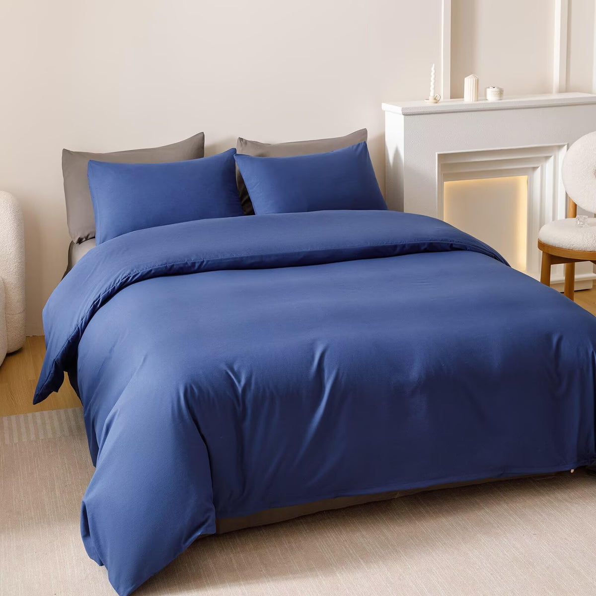CLOTHKNOW Royal Blue Duvet Cover Sets Queen 3Pcs Blue Bedding Sets Soft All Season Bedding Duvet Cover Sets Queen