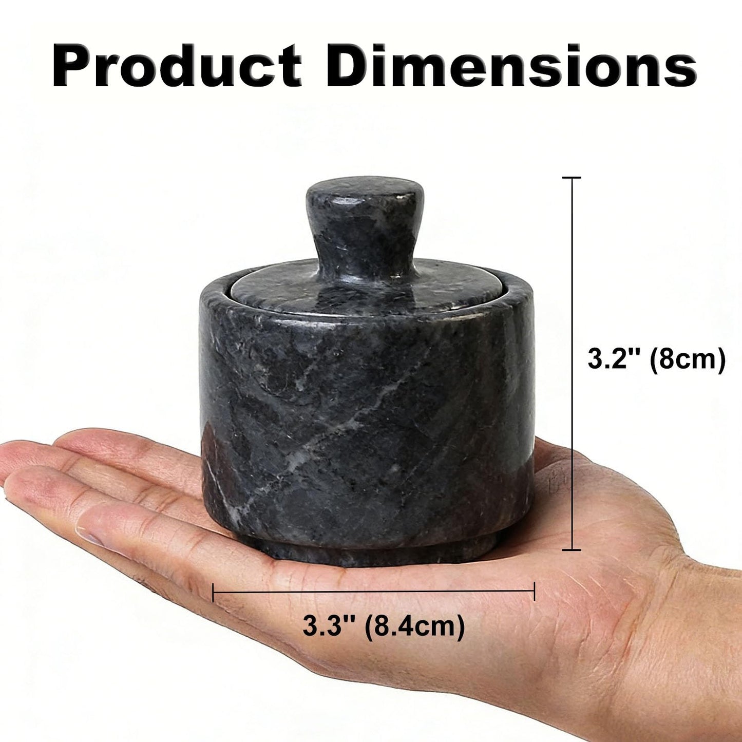 Aturalux Marble Salt Cellar with Lid & Spoon, 3" Black Salt Container for Countertop, Spice Jar, Stone Storage Box for Kitchen and Bathroom