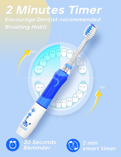SEAGO Kids Electric Toothbrush with 2 Mins Brushing Timer and 8 Replacement Bursh Heads,Rainbow LED Light Make Brushing Fun, Pink Color Girls Battery Powerd Toothbrush for 4-12 Years Old