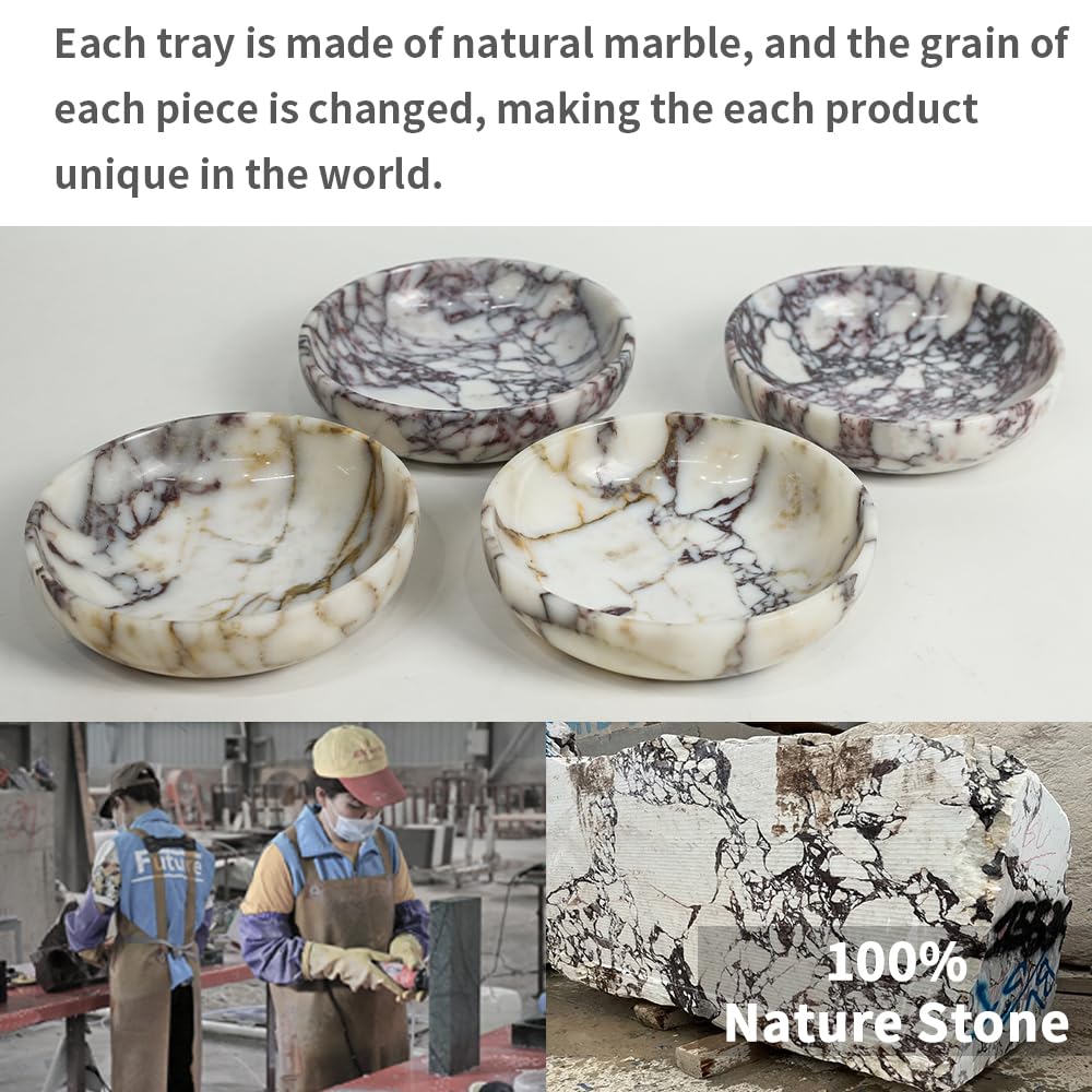 FutureStone Marble Key Bowl for Home Decor, Decorative Bowl for Coffee Table, Marble Fruit Bowl For Table Centerpiece, Coins Candy Catchall Bowl For Entryway (Calacatta Viola, 7.8" x 1.9")