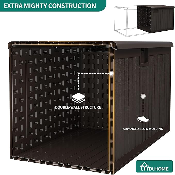 YITAHOME 150 Gallon Large Deck Box with Side Handles, Outdoor Double-Wall Storage for Patio Furniture Cushions, Garden Pool Accessories, Waterproof & Lockable