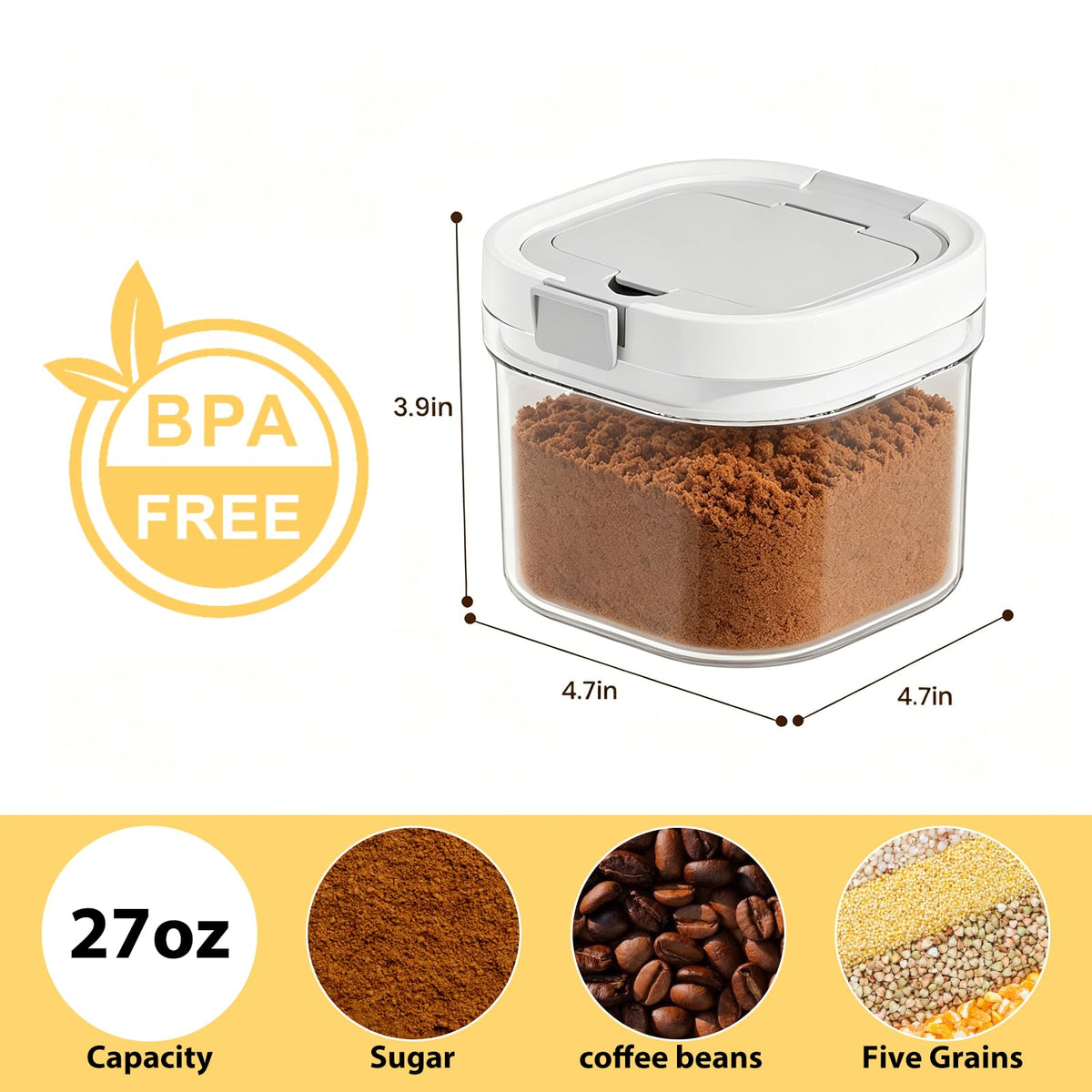 WHuaRunSen Sugar container with spoon, transparent milk powder jar, easy to clean, suitable for putting coffee, flour and sugar. (800 ml)
