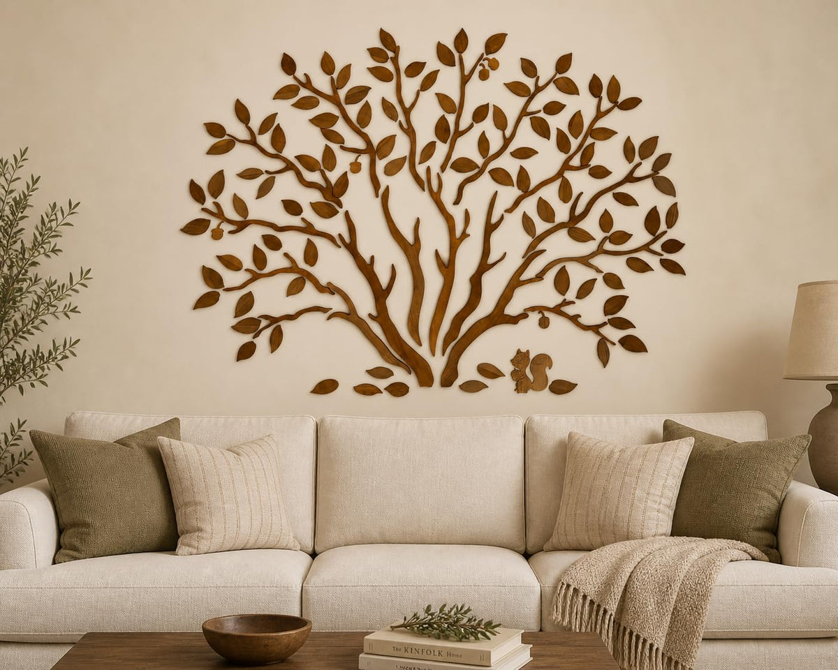 WOODTELLSTORY Large Handmade Solid Wood Oak Tree Wall Art,79x59