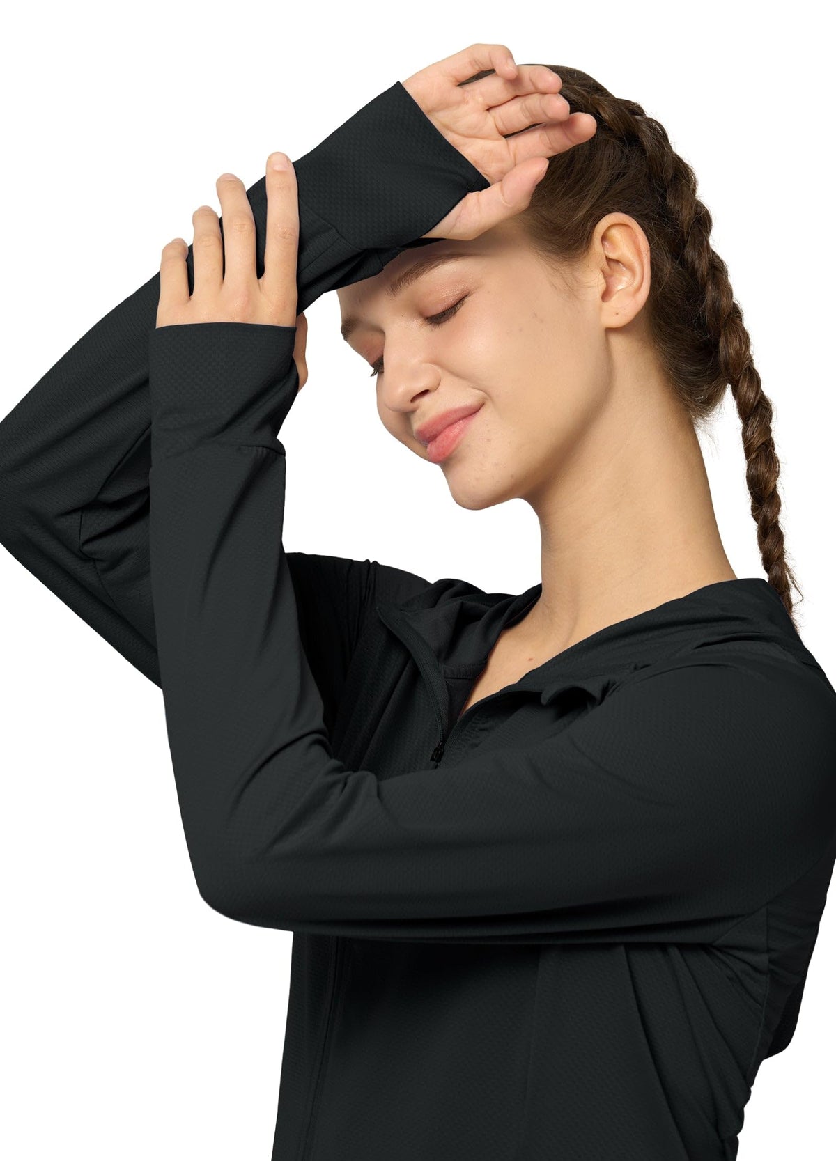 Willit Women's UPF 50+ Sun Protection Shirts UV Long Sleeve Zip Hoodies SPF Lightweight Jacket Hiking Outdoor with Pockets Black Small
