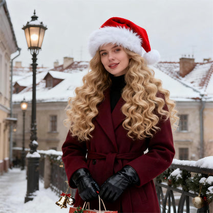 TCJJ Christmas Hats for Adult, Santa Hat Unisex Holiday Red Velvet Double Layer Comfort, Xmas Hat for New Year Festive Party