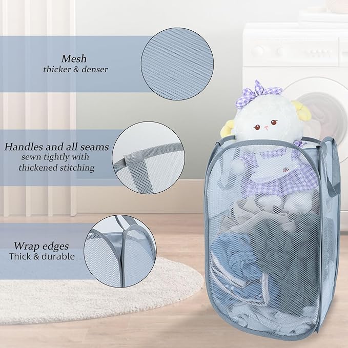 Upgraded 100L Extra Large Collapsible Laundry Baskets, 2 Pack XL Mesh Pop Up