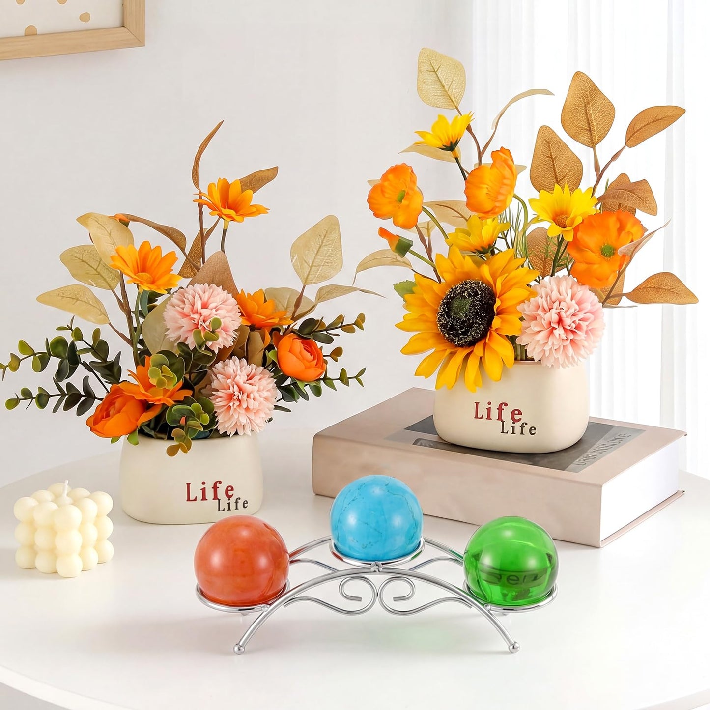 Frienda 1 Pcs Sphere Holder Crystal Stands for Display Eggs Display Stand Ball Holders Metal Sturdy Iron Multi-sphere Crystal Ball Sphere Globe Office Home Decor Ornament (7 Inch,Silver)