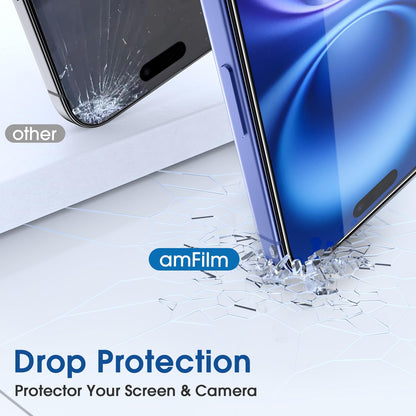 amFilm Easiest Installation OneTouch for iPhone 15 Pro Max Screen Protector [6.7 Inch] Tempered Glass + Camera Lens Protector, Auto-Alignment Tech, Bubble Free, Case Friendly, Anti-Scratch [2+2 Pack]