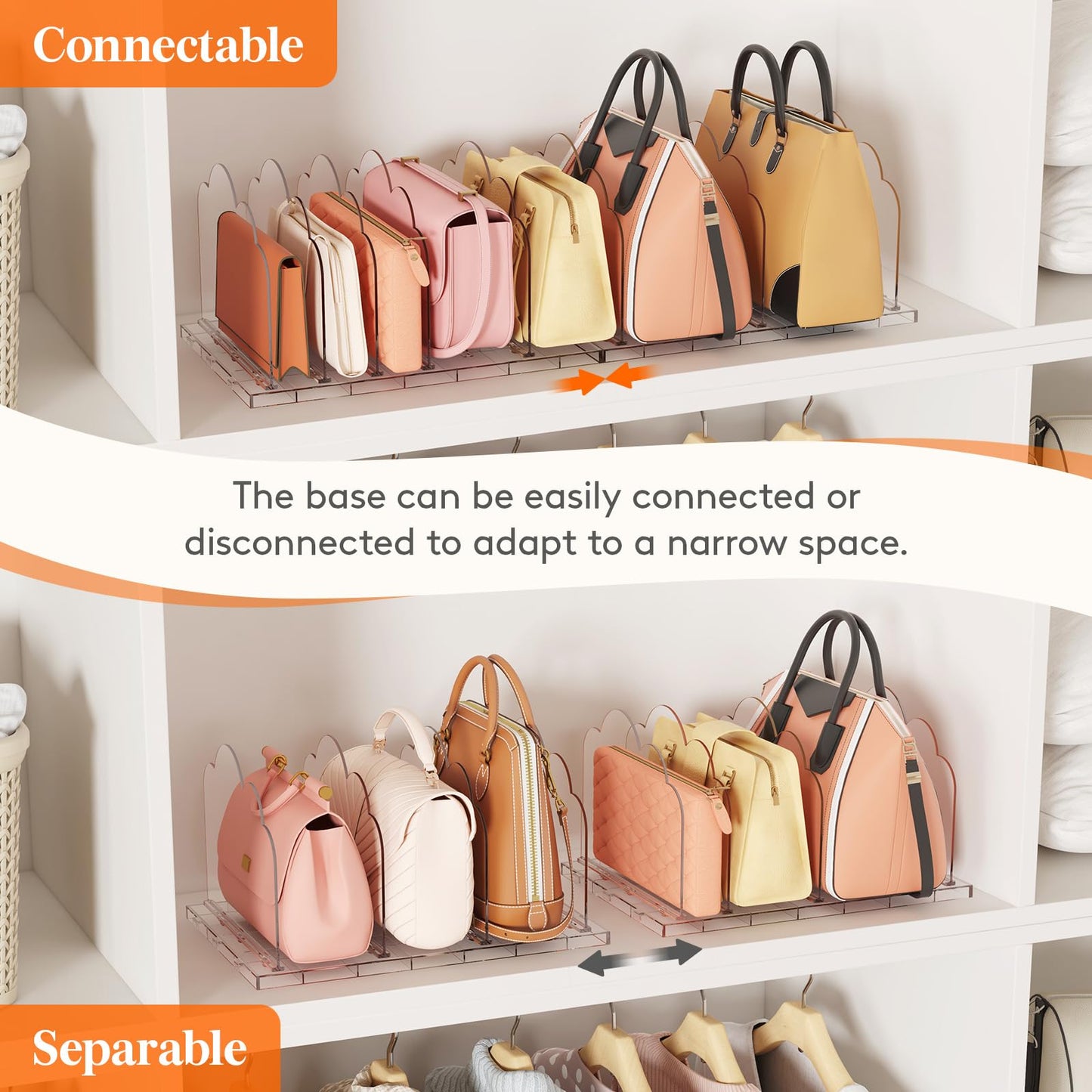 Lifewit Purse Organizer for Closet, Clear Handbags Storage Organizer, Adjustable Clutch Purse Storage Organizer Holder for Closet, 2 Pack Bookshelf Dividers for Sweater in Bedroom 35 x 24 cm/14 × 9.5"