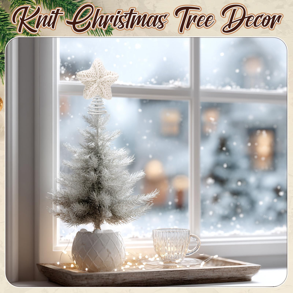 Gejoy Mini Christmas Knitted Star Tree Topper Rustic Natural Knitting Star 6 Inch Miniature Tree Topper for Christmas Home Decor Winter Holiday