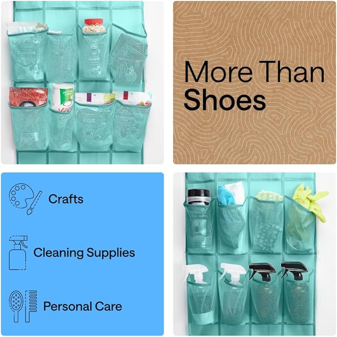 GORILLA GRIP Over the Door Shoe Organizer, 24 Large Breathable Mesh Pockets
