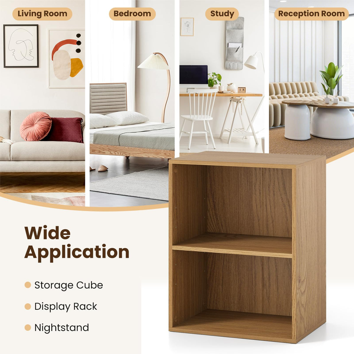 Giantex 2-Cube Bookshelf, 2-Layer Storage Shelf Bookcase w/Large-Capacity Open Storage Space for Living Room Bedroom Study Office, Multi-Functional Furniture Display Cabinet, Natural