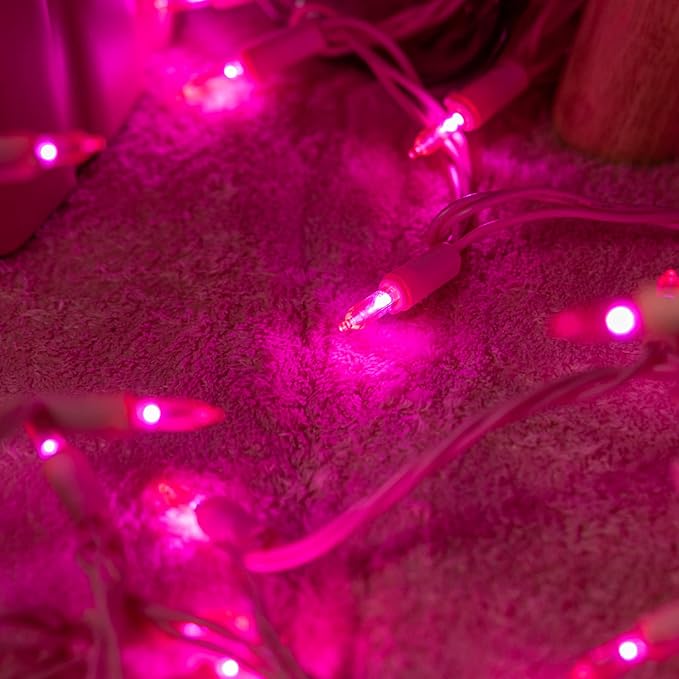 YULETIME 200 Pink LED Christmas Lights, 66 Feet Pink Wire UL Certified Commercial Grade Holiday String Light Set