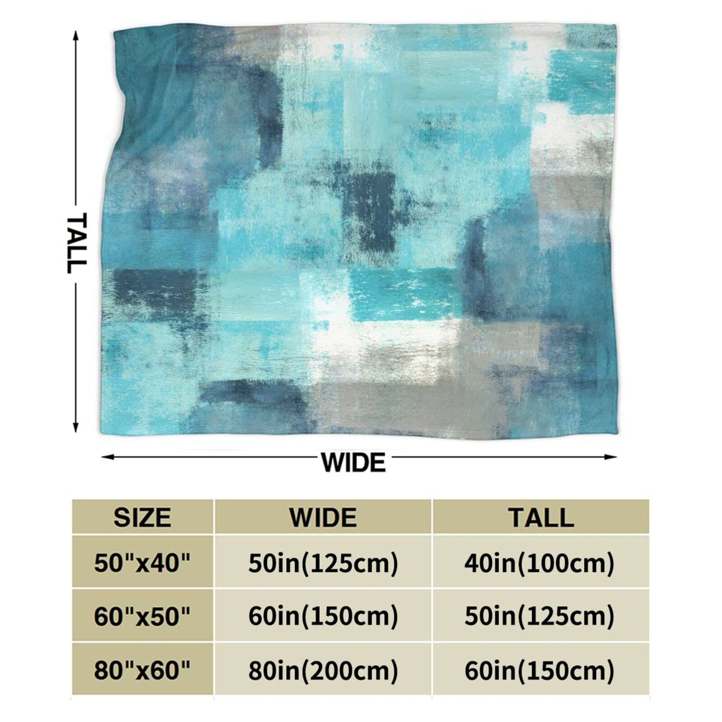Teal Grey Throw Blanket Turquoise Abstract Art Ultra-Soft Cozy Fleece Blankets Lightweight Modern Flannel Blanket for Couch Sofa Bedding Home Decor (Turquoise Gray, 80" L x 60" W)