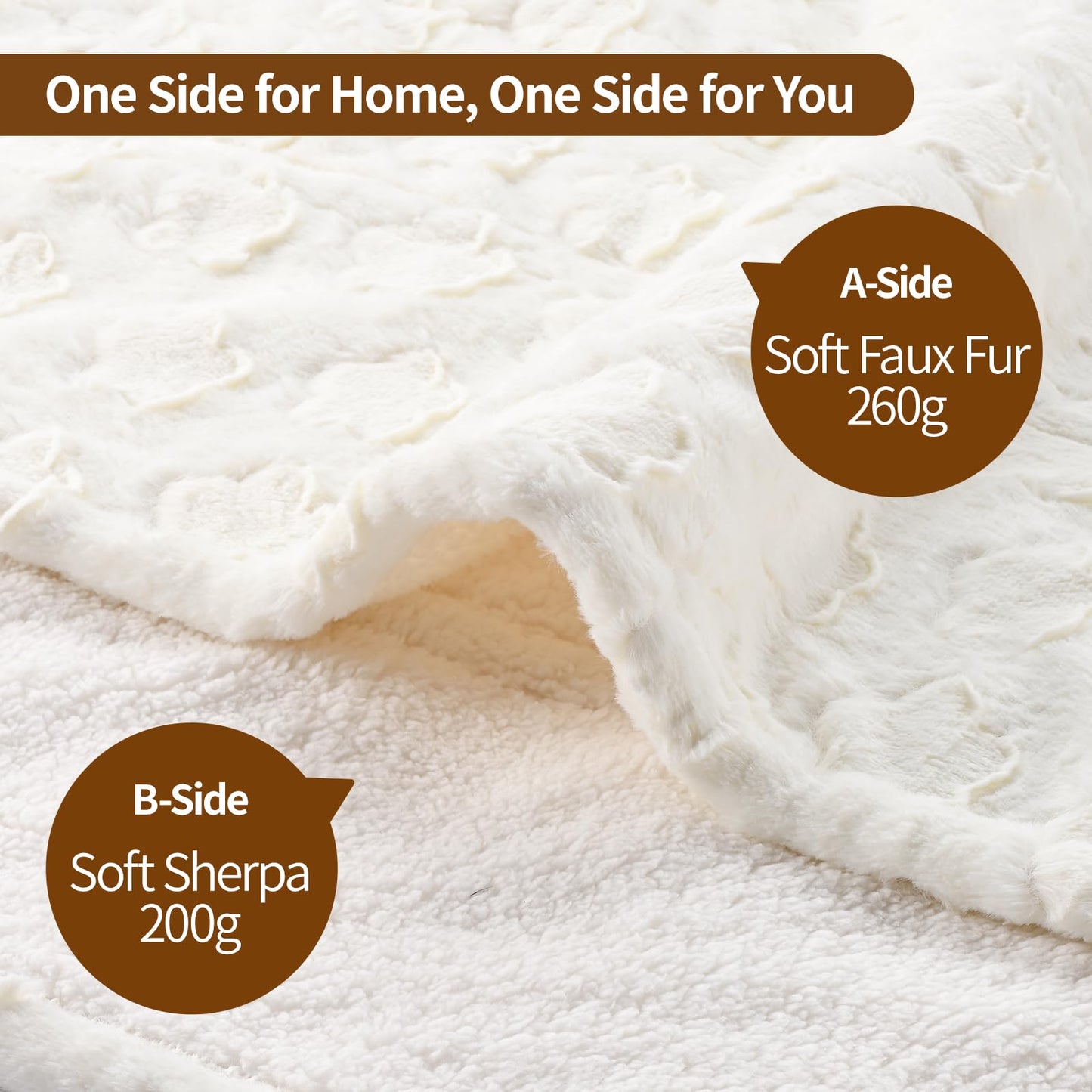 Bearhug Electric Blanket King Size 100" x 90", Dual Controller Heated Blanket, White Flower Patterns Faux Fur & Warm Sherpa, 10-Heat Levels & 1-12H Auto Off,ETL, Machine Washable